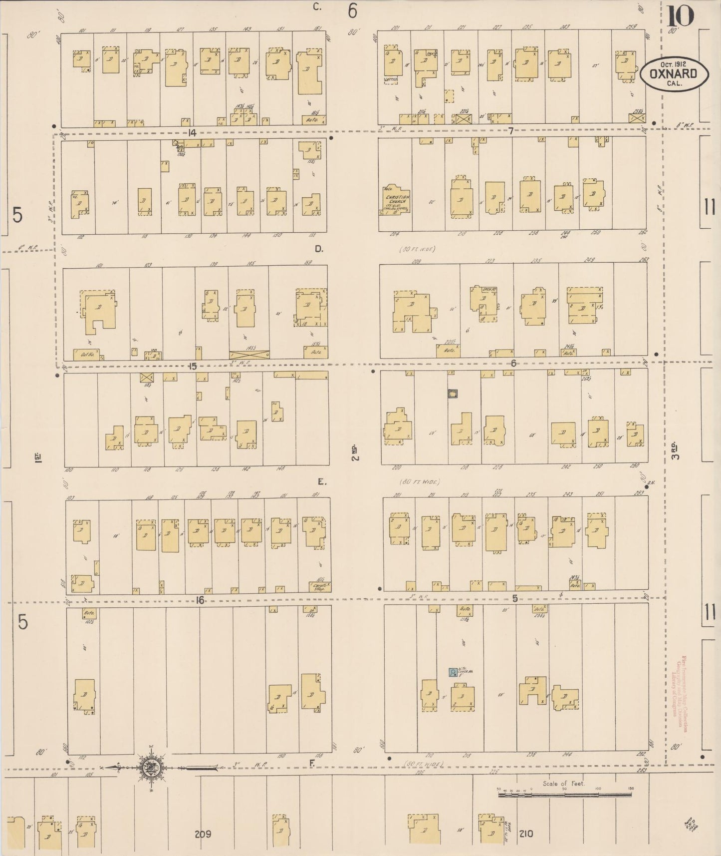Sanborn Fire Insurance Map from Oxnard, Ventura County, California (1912), Sheet #0010 - Complete Map Set gallery image, historic Sanborn map, vintage wall art, California California