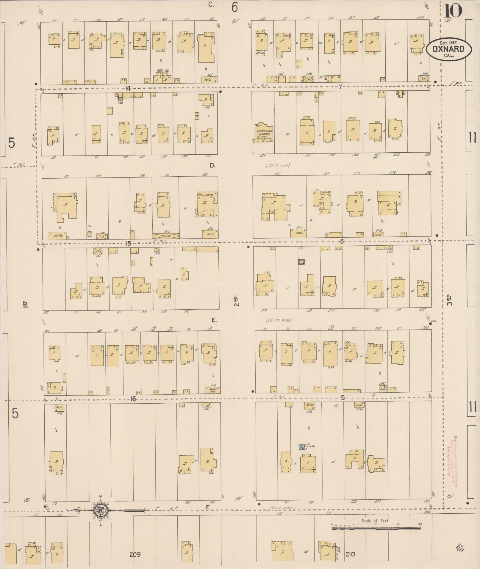 Sanborn Fire Insurance Map from Oxnard, Ventura County, California (1912), Sheet #0010 - Complete Map Set gallery image, historic Sanborn map, vintage wall art, California California