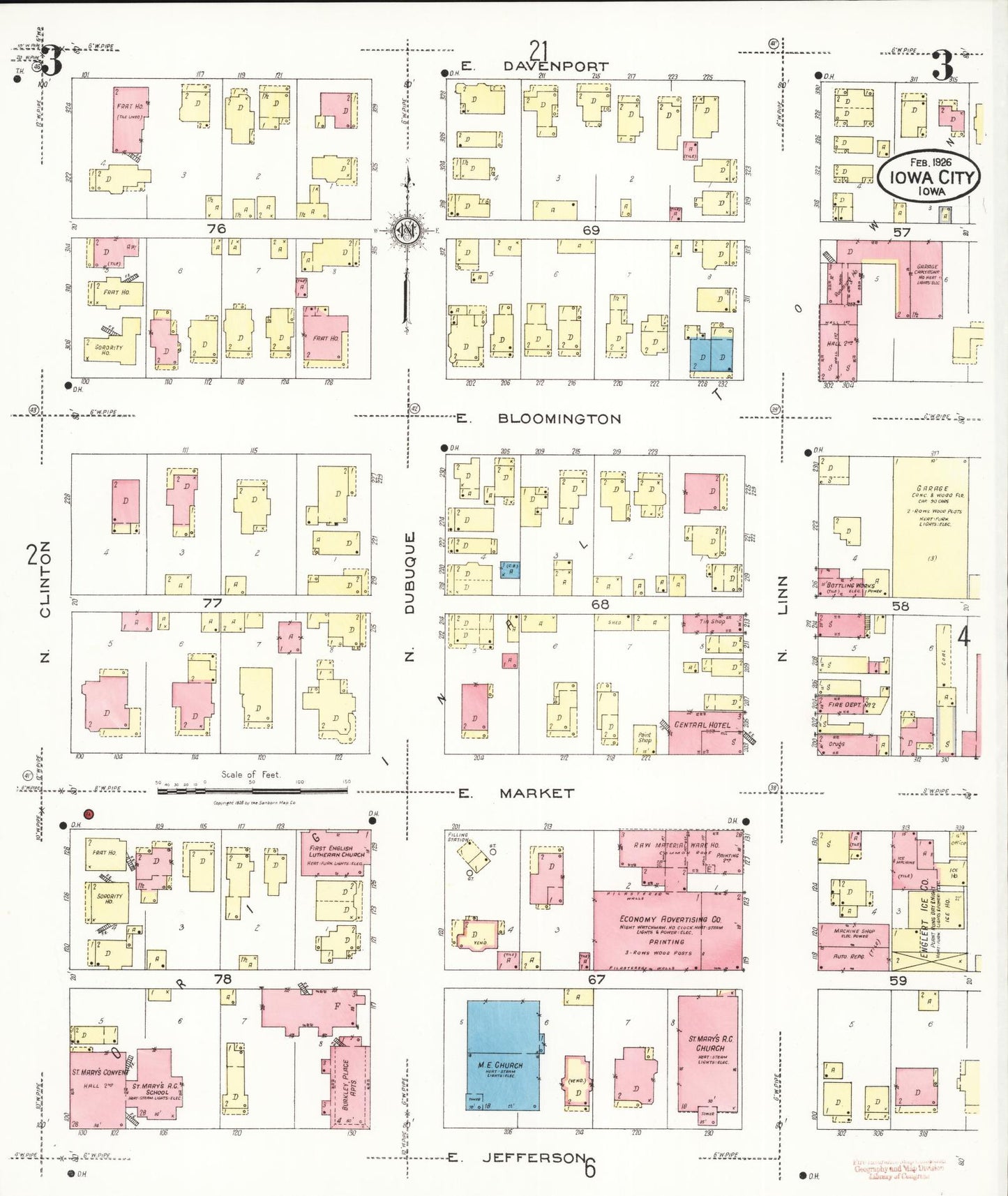 Sanborn Fire Insurance Map from Iowa City, Johnson County, Iowa (1926), Sheet #0003 - Historic Sanborn Fire Insurance Map Print, vintage old map wall art