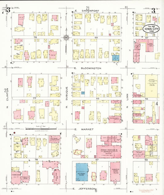 Sanborn Fire Insurance Map from Iowa City, Johnson County, Iowa (1926), Sheet #0003 - Historic Sanborn Fire Insurance Map Print, vintage old map wall art