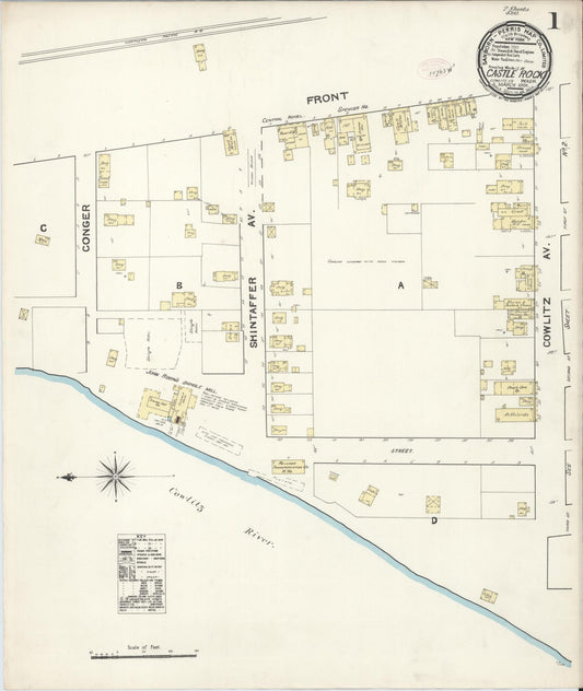 Sanborn Fire Insurance Map from Castle Rock, Cowlitz County, Washington (1891), Sheet #0001 - Complete Map Set gallery image, historic Sanborn map, vintage wall art, Washington Washington