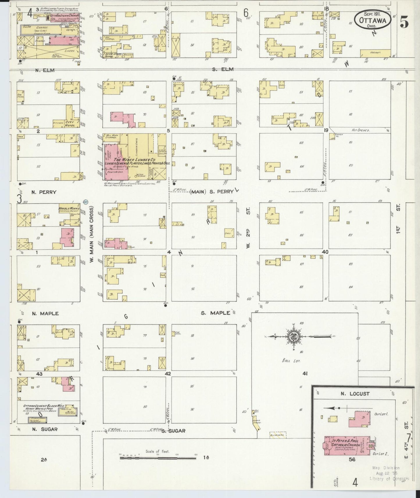 Sanborn Fire Insurance Map from Ottawa, Putnam County, Ohio (1911), Sheet #0005 - Historic Sanborn Fire Insurance Map Print, vintage old map wall art, antique decor, genealogy gift, Ohio Ohio map