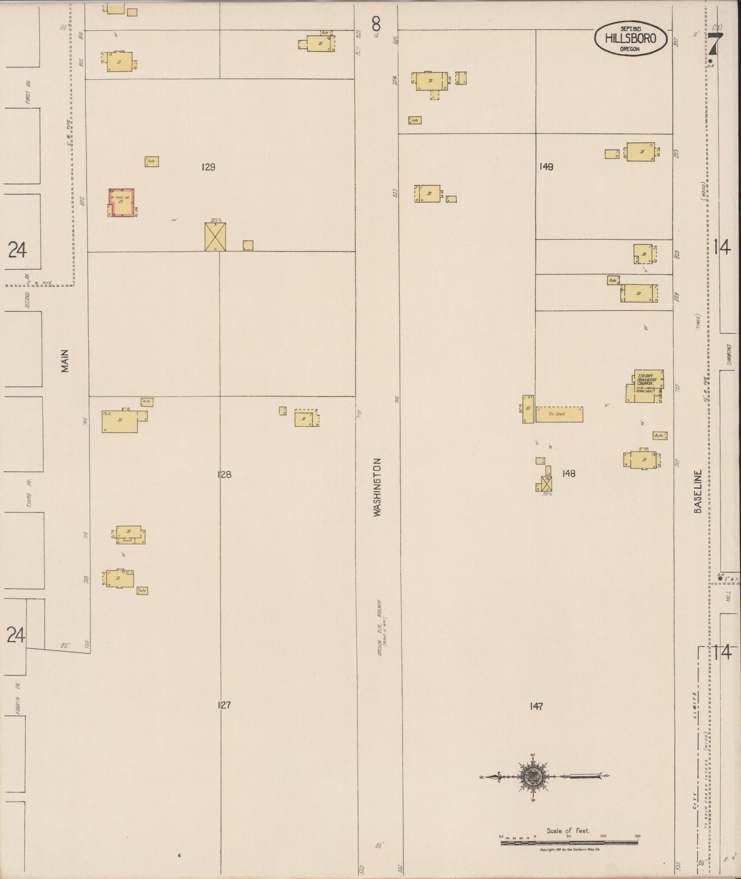 Sanborn Fire Insurance Map from Hillsboro, Washington County, Oregon (1921), Sheet #0007 - Complete Map Set gallery image, historic Sanborn map, vintage wall art, Oregon Oregon