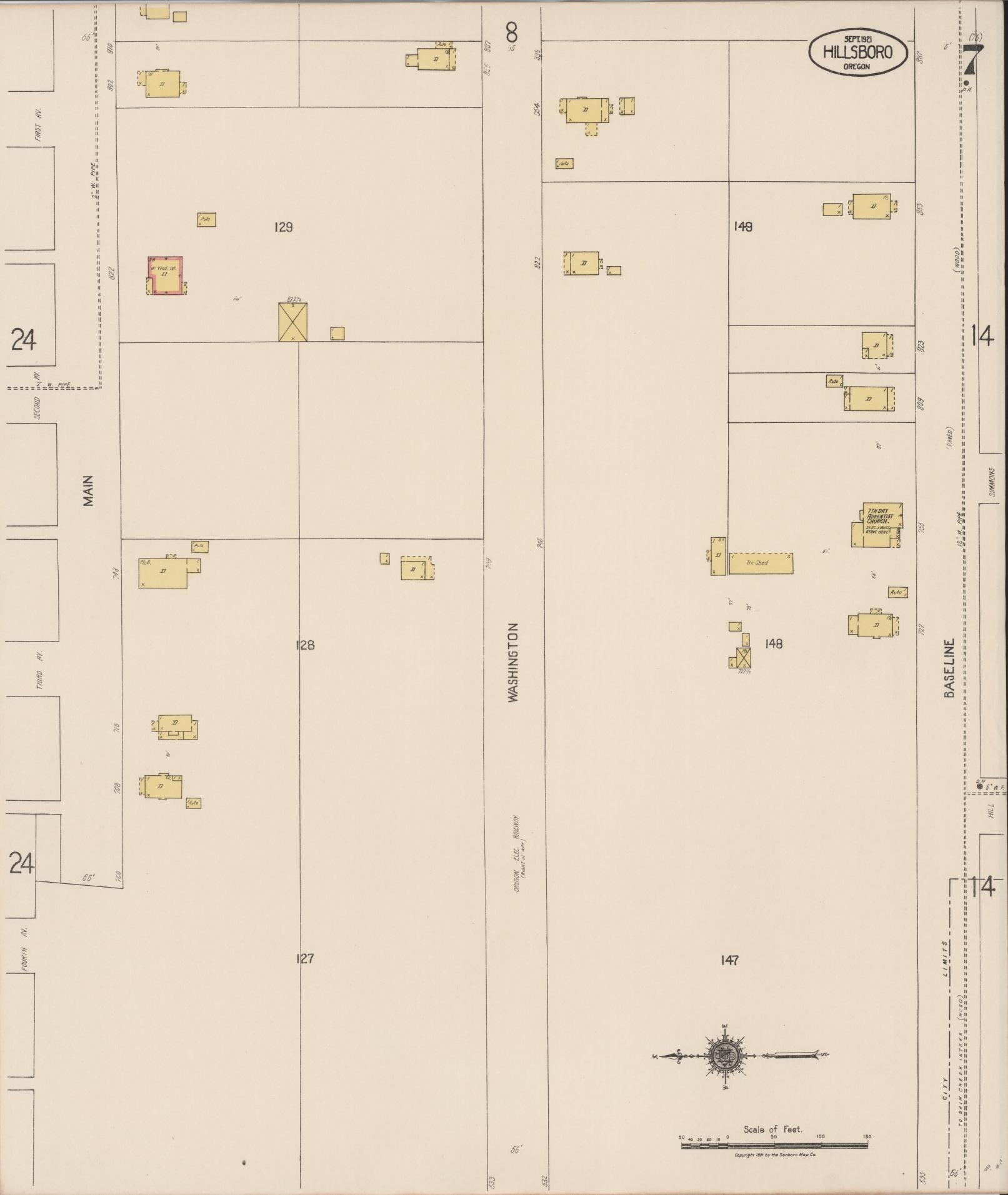 Sanborn Fire Insurance Map from Hillsboro, Washington County, Oregon (1921), Sheet #0007 - Complete Map Set gallery image, historic Sanborn map, vintage wall art, Oregon Oregon