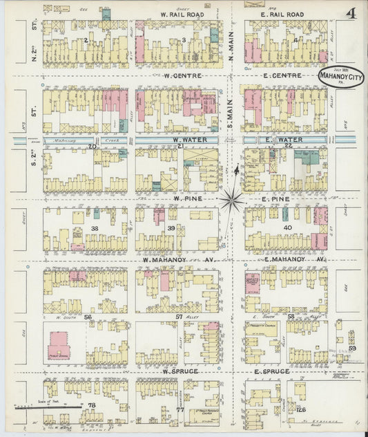 Sanborn Fire Insurance Map from Mahanoy City, Schuylkill County, Pennsylvania (1891), Sheet #0004 - Historic Sanborn Fire Insurance Map Print, vintage old map wall art, antique decor, genealogy gift, Pennsylvania Pennsylvania map