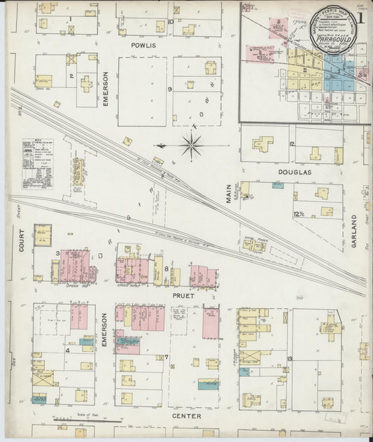 Sanborn Fire Insurance Map from Paragould, Greene County, Arkansas (1892), Sheet #0001 - Complete Map Set gallery image, historic Sanborn map, vintage wall art, Arkansas Arkansas