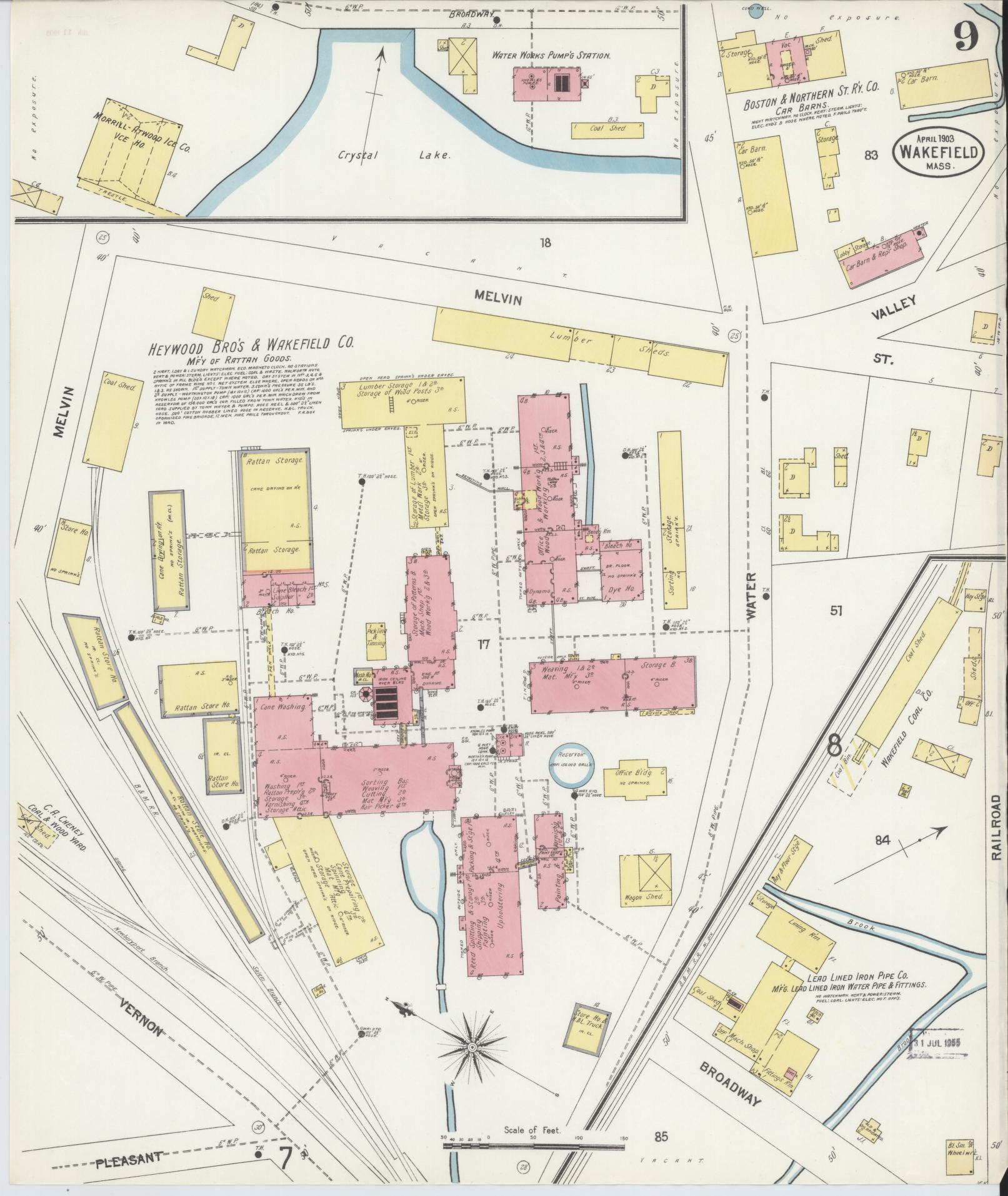 Sanborn Fire Insurance Map from Wakefield, Middlesex County, Massachusetts (1903), Sheet #0009 - Historic Sanborn Fire Insurance Map Print, vintage old map wall art, antique decor, genealogy gift, Massachusetts Massachusetts map