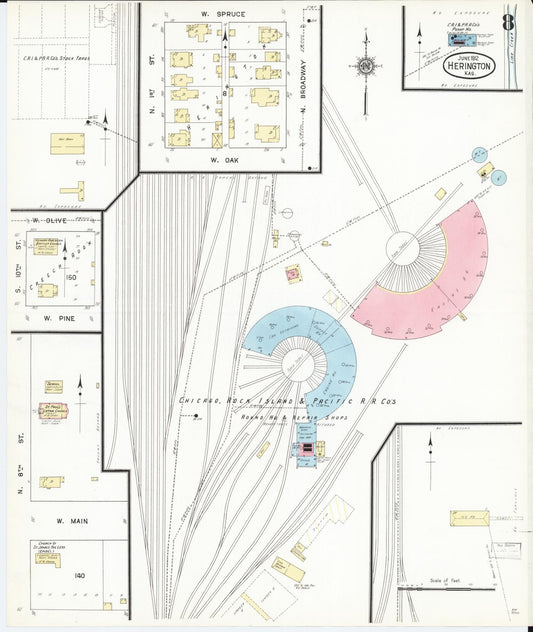 Sanborn Fire Insurance Map from Herington, Dickinson County, Kansas (1912), Sheet #0008 - Historic Sanborn Fire Insurance Map Print, vintage old map wall art, antique decor, genealogy gift, Kansas Kansas map