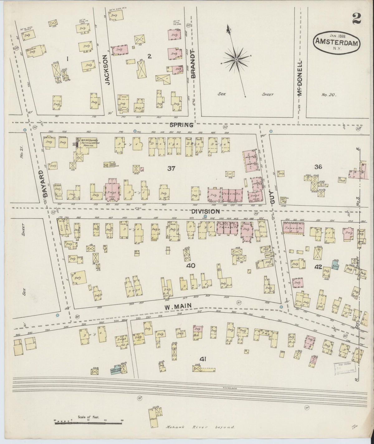 Sanborn Fire Insurance Map from Amsterdam, Montgomery County, New York (1888), Sheet #0002 - Complete Map Set gallery image, historic Sanborn map, vintage wall art, New York New York