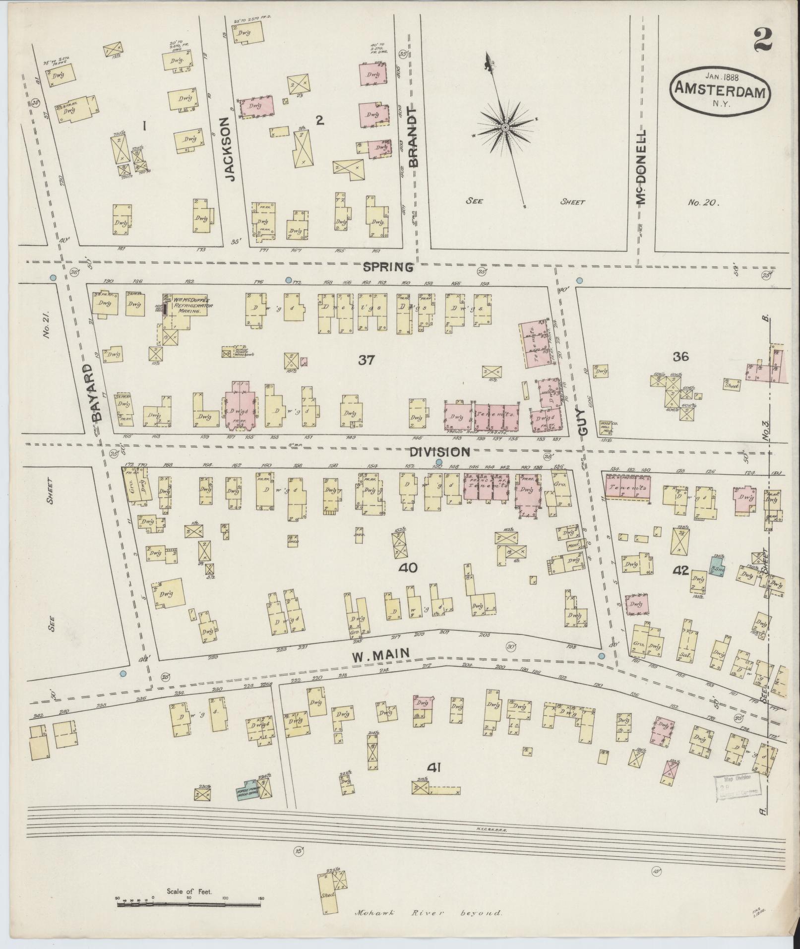 Sanborn Fire Insurance Map from Amsterdam, Montgomery County, New York (1888), Sheet #0002 - Complete Map Set gallery image, historic Sanborn map, vintage wall art, New York New York