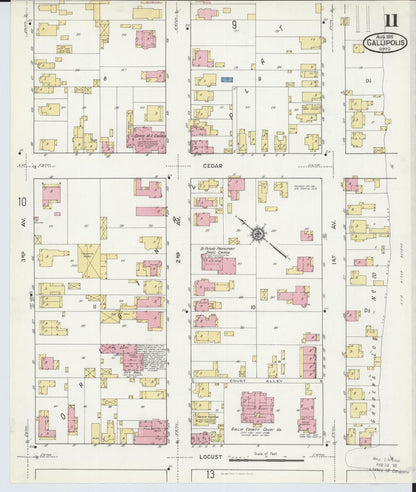 Sanborn Fire Insurance Map from Gallipolis, Gallia County, Ohio (1916), Sheet #0011 - Historic Sanborn Fire Insurance Map Print, vintage old map wall art, antique decor, genealogy gift, Ohio Ohio map