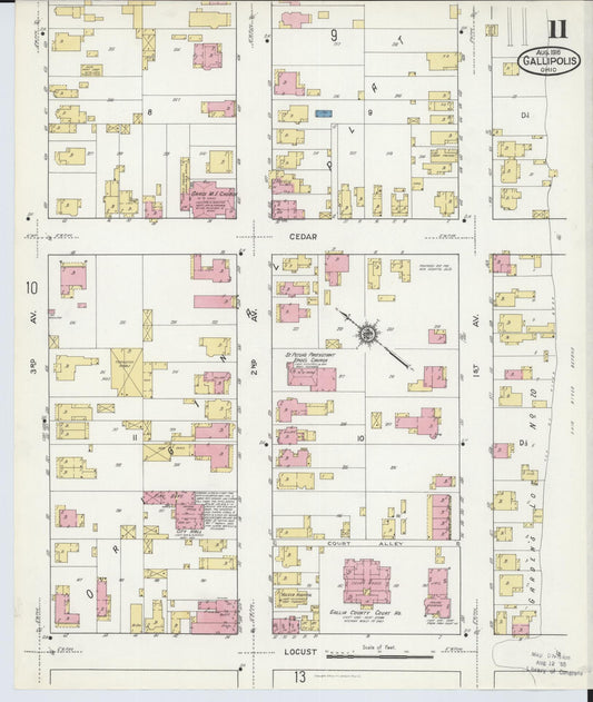 Sanborn Fire Insurance Map from Gallipolis, Gallia County, Ohio (1916), Sheet #0011 - Historic Sanborn Fire Insurance Map Print, vintage old map wall art, antique decor, genealogy gift, Ohio Ohio map