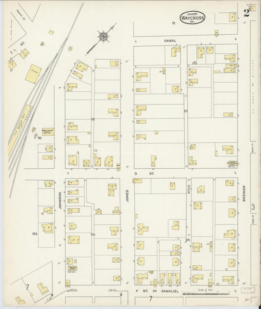 Sanborn Fire Insurance Map from Waycross, Ware County, Georgia (1913), Sheet #0002 - Historic Sanborn Fire Insurance Map Print, vintage old map wall art, antique decor, genealogy gift, Georgia Georgia map