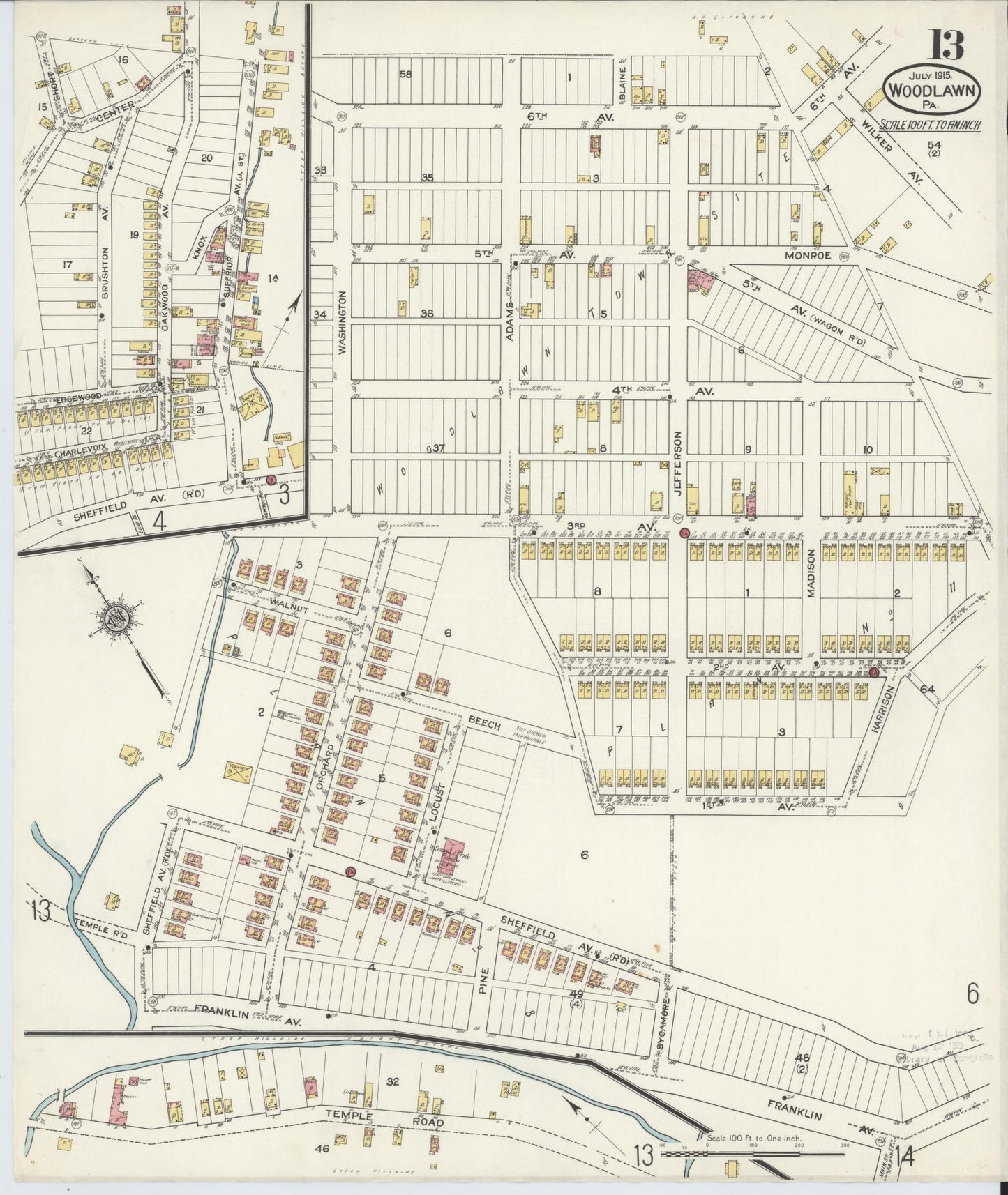 Sanborn Fire Insurance Map from Woodlawn, Beaver County, Pennsylvania (1915), Sheet #0013 - Complete Map Set gallery image, historic Sanborn map, vintage wall art, Pennsylvania Pennsylvania