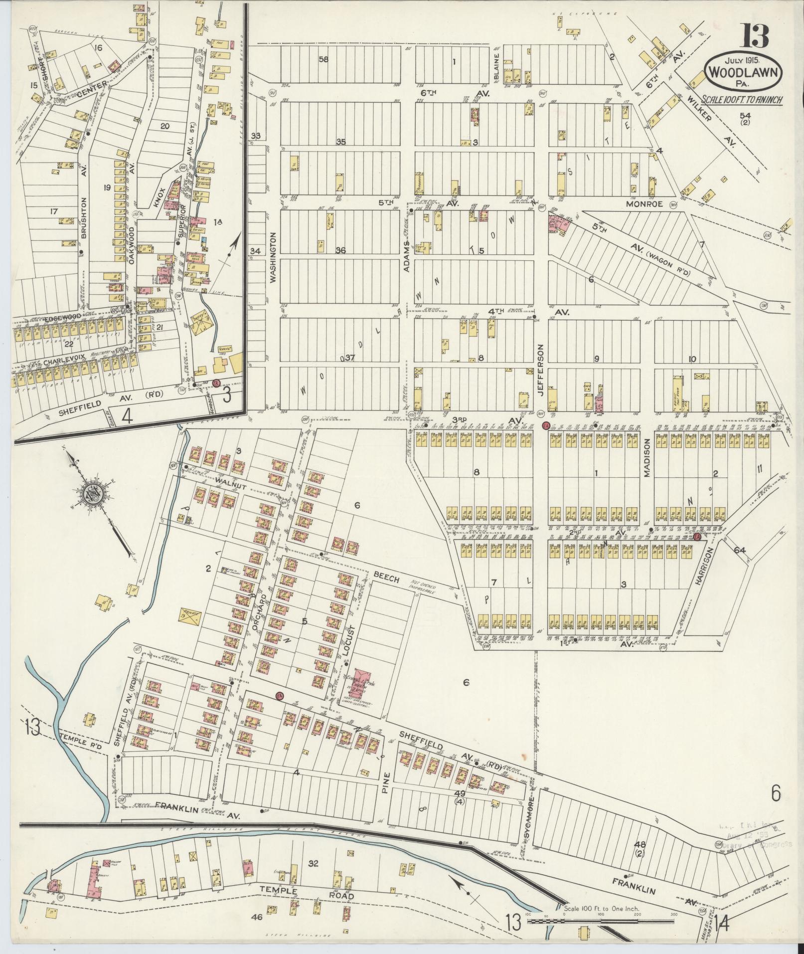 Sanborn Fire Insurance Map from Woodlawn, Beaver County, Pennsylvania (1915), Sheet #0013 - Complete Map Set gallery image, historic Sanborn map, vintage wall art, Pennsylvania Pennsylvania