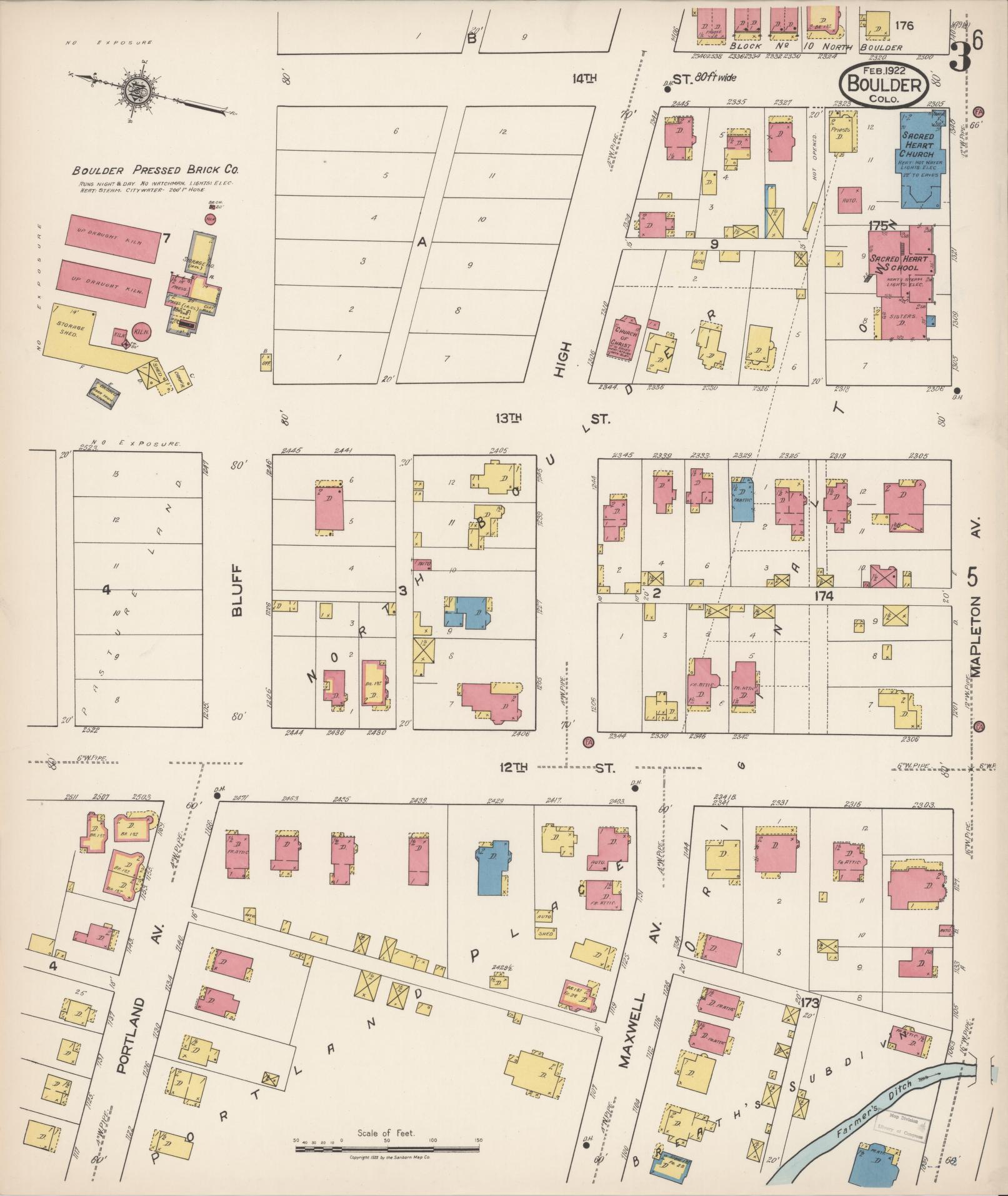Sanborn Fire Insurance Map from Boulder, Boulder County, Colorado (1922), Sheet #0003 - Historic Sanborn Fire Insurance Map Print, vintage old map wall art, antique decor, genealogy gift, Colorado Colorado map