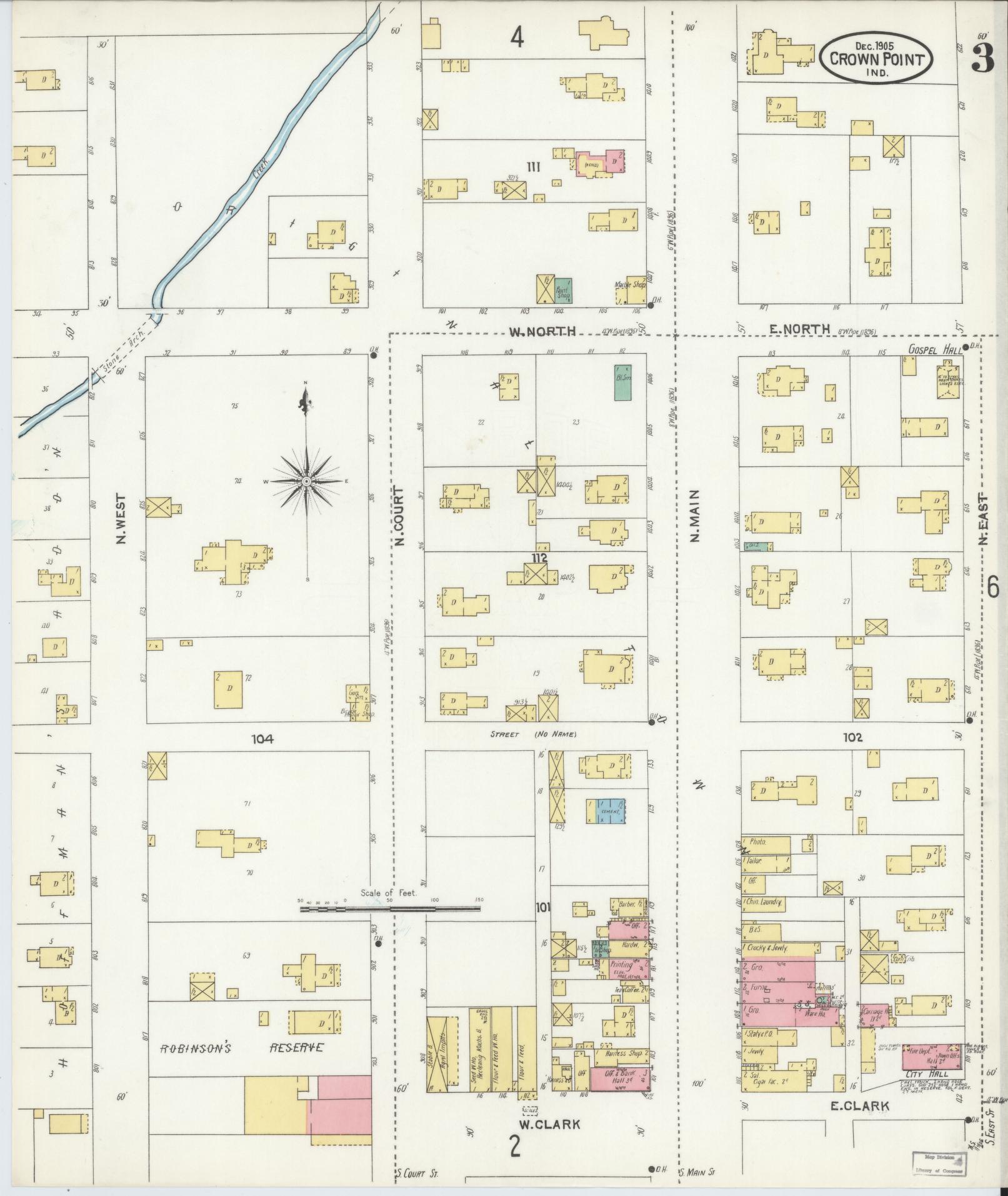Sanborn Fire Insurance Map from Crown Point, Lake County, Indiana (1905), Sheet #0003 - Complete Map Set gallery image, historic Sanborn map, vintage wall art, Indiana Indiana
