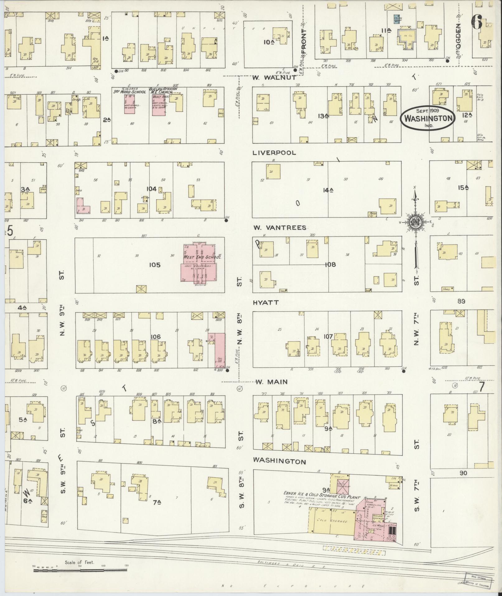 Sanborn Fire Insurance Map from Washington, Daviess County, Indiana (1909), Sheet #0006 - Historic Sanborn Fire Insurance Map Print, vintage old map wall art, antique decor, genealogy gift, Washington Washington map