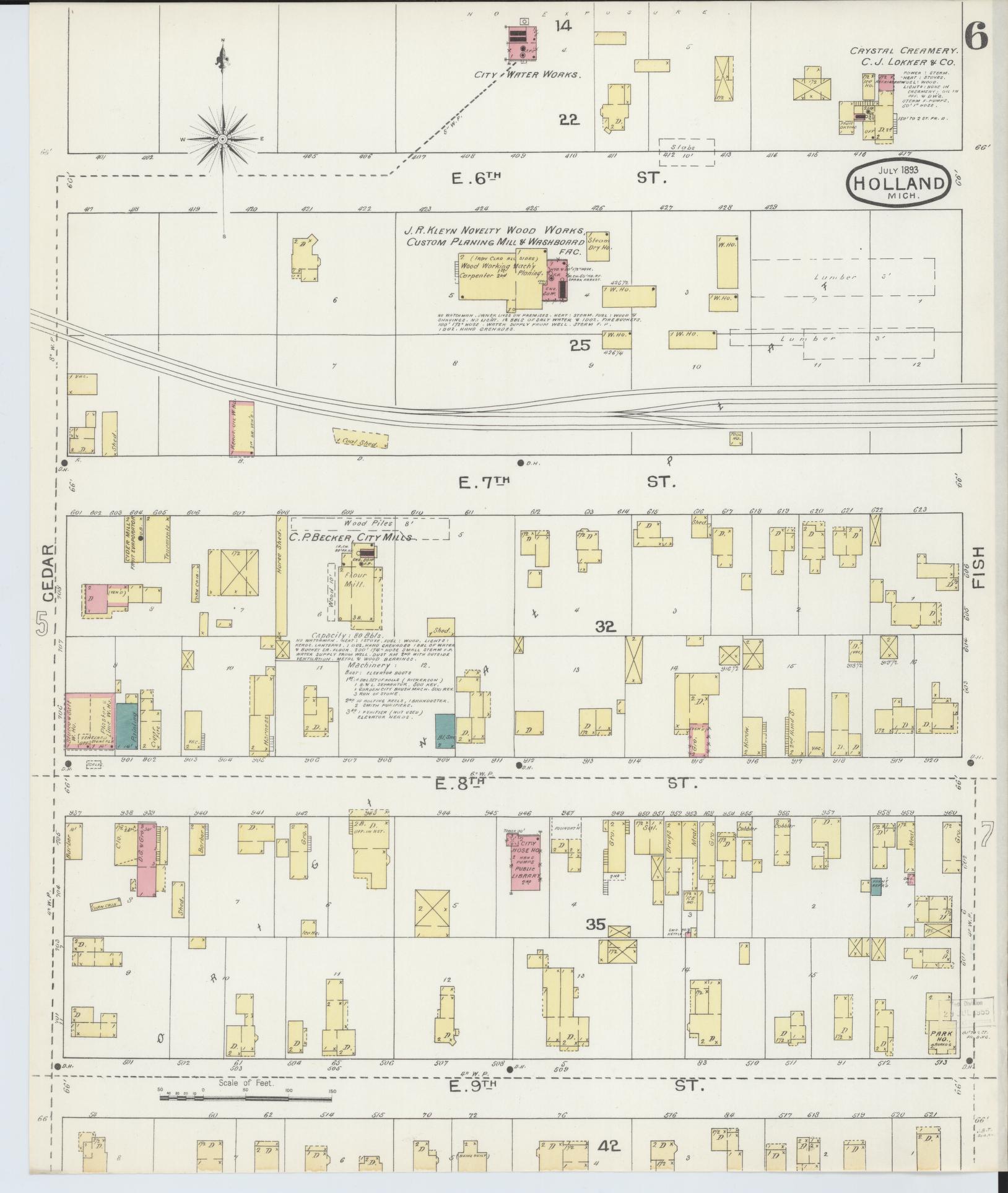 Sanborn Fire Insurance Map from Holland, Ottawa County, Michigan (1893), Sheet #0006 - Complete Map Set gallery image, historic Sanborn map, vintage wall art, Michigan Michigan