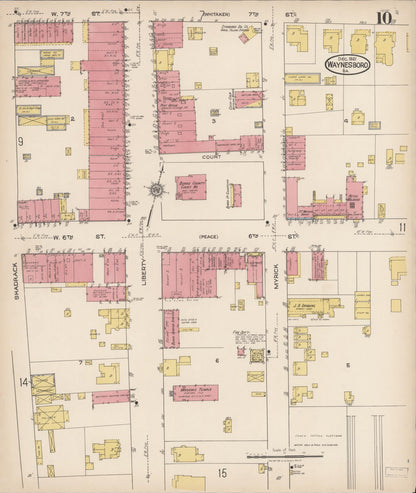 Sanborn Fire Insurance Map from Waynesboro, Burke County, Georgia (1921), Sheet #0010 - Complete Map Set gallery image, historic Sanborn map, vintage wall art, Georgia Georgia
