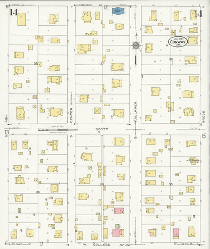 Sanborn Fire Insurance Map from Conway, Faulkner County, Arkansas (1926), Sheet #0014 - Complete Map Set gallery image, historic Sanborn map, vintage wall art, Arkansas Arkansas