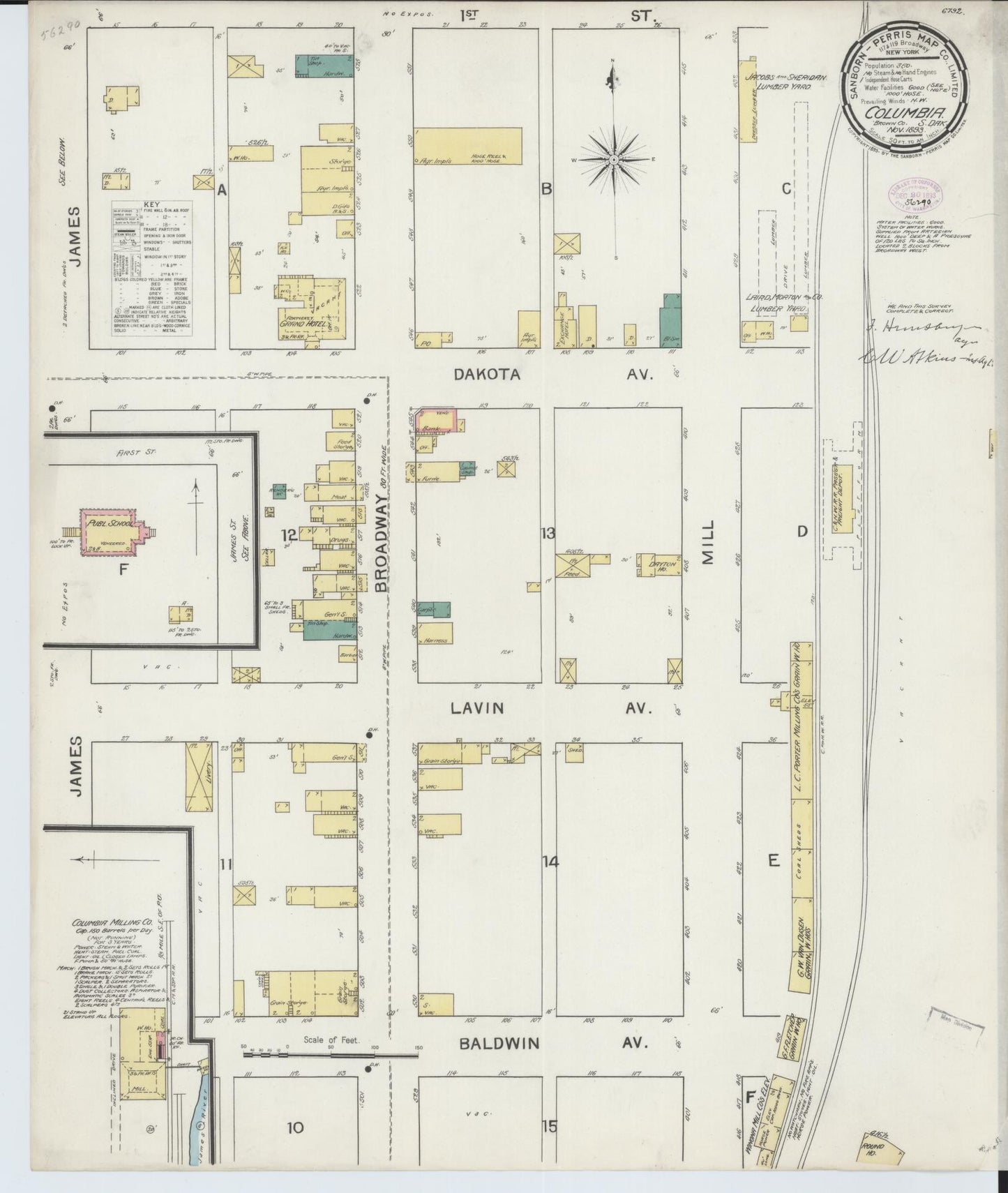 Sanborn Fire Insurance Map from Columbia, Brown County, South Dakota (1893), Sheet #0001 - Historic Sanborn Fire Insurance Map Print, vintage old map wall art, antique decor, genealogy gift, South Dakota South Dakota map