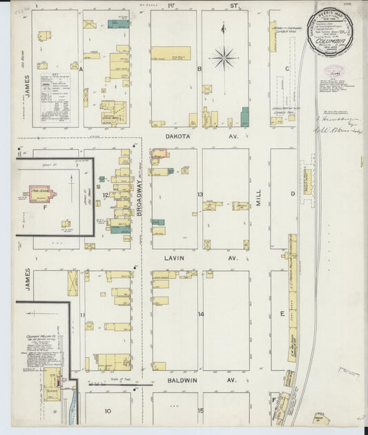 Sanborn Fire Insurance Map from Columbia, Brown County, South Dakota (1893), Sheet #0001 - Historic Sanborn Fire Insurance Map Print, vintage old map wall art, antique decor, genealogy gift, South Dakota South Dakota map