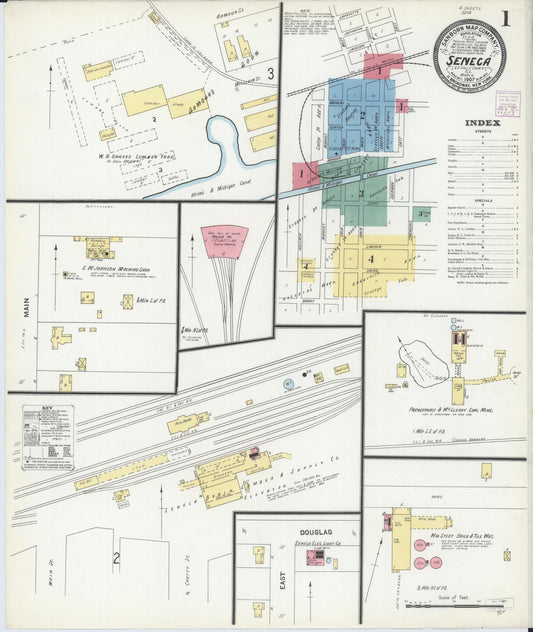 Sanborn Fire Insurance Map from Seneca, La Salle County, Illinois (1907), Sheet #0001 - Complete Map Set gallery image, historic Sanborn map, vintage wall art, Illinois Illinois