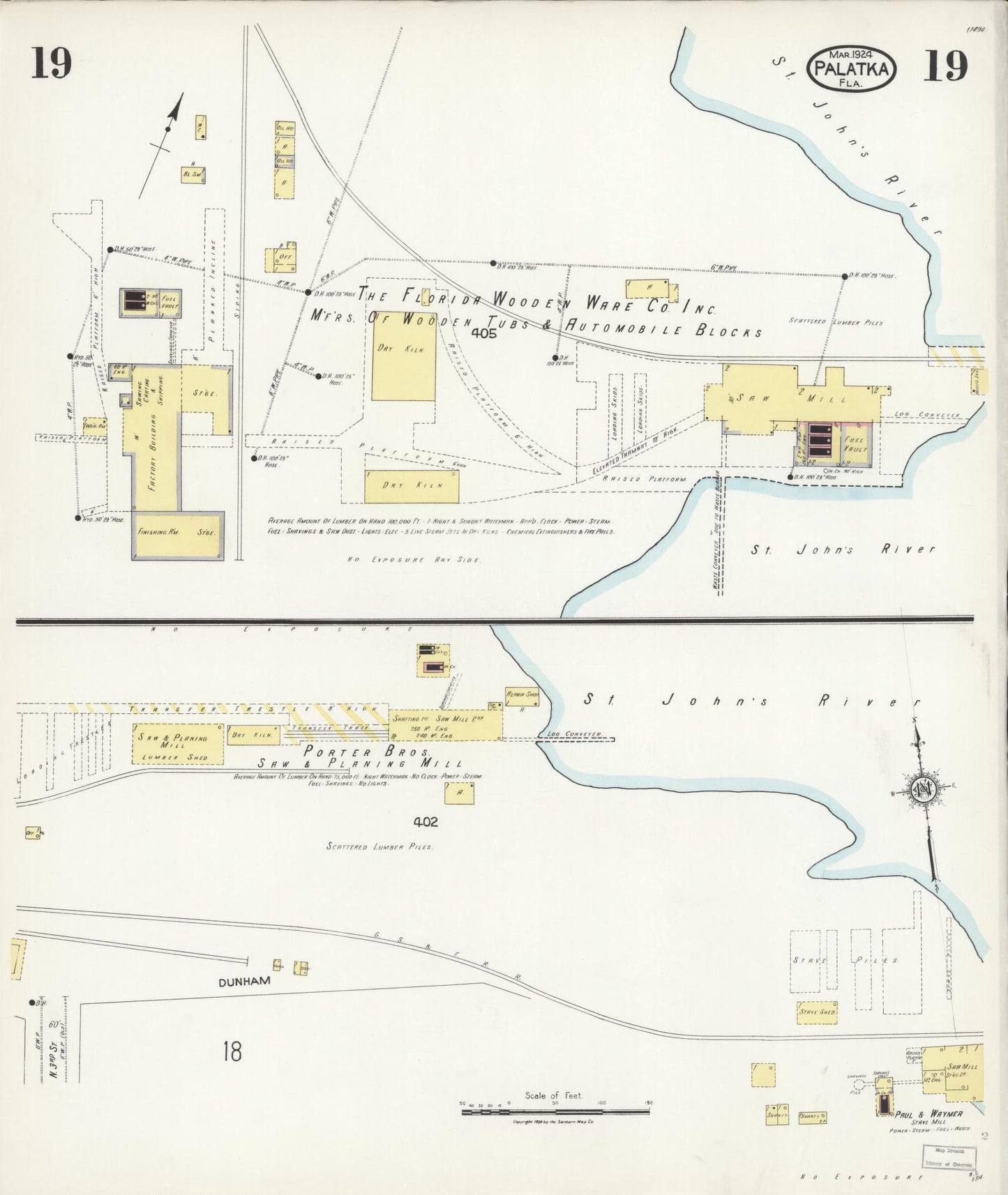 Sanborn Fire Insurance Map from Palatka, Putnam County, Florida (1924), Sheet #0019 - Complete Map Set gallery image, historic Sanborn map, vintage wall art, Florida Florida