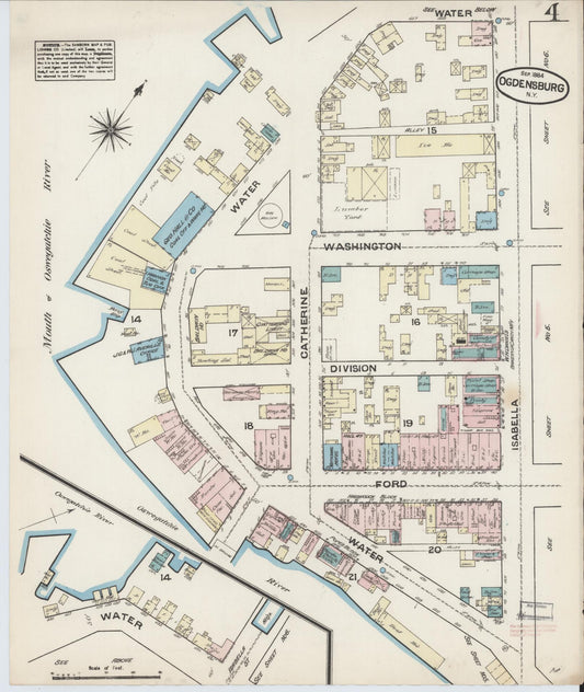 Sanborn Fire Insurance Map from Ogdensburg, St. Lawrence County, New York (1884), Sheet #0004 - Historic Sanborn Fire Insurance Map Print, vintage old map wall art, antique decor, genealogy gift, New York New York map