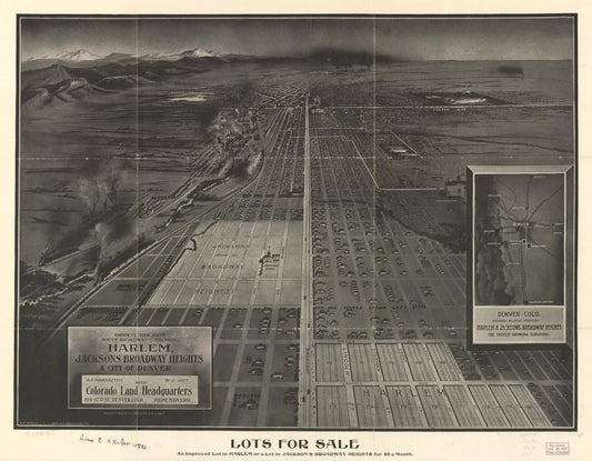 Birdseye view from South Broadway ... showing Harlem, Jacksons Broadway Heights & city of Denver. (1907) – Historic Bird’s-Eye View Panorama Print