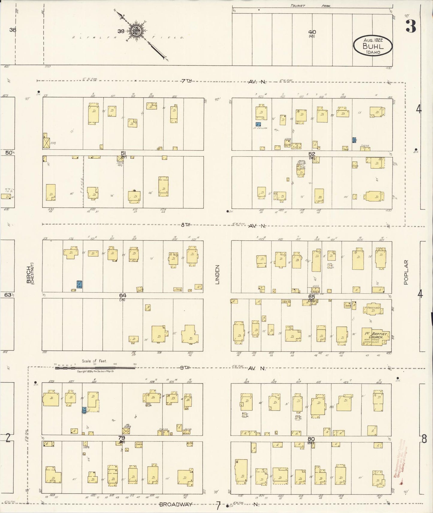 Sanborn Fire Insurance Map from Buhl, Twin Falls County, Idaho (1922), Sheet #0003 - Historic Sanborn Fire Insurance Map Print, vintage old map wall art, antique decor, genealogy gift, Falls Idaho map