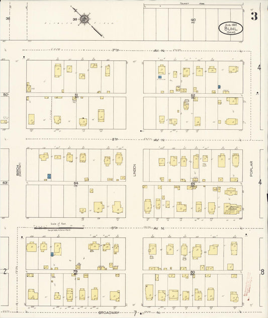 Sanborn Fire Insurance Map from Buhl, Twin Falls County, Idaho (1922), Sheet #0003 - Historic Sanborn Fire Insurance Map Print, vintage old map wall art, antique decor, genealogy gift, Falls Idaho map