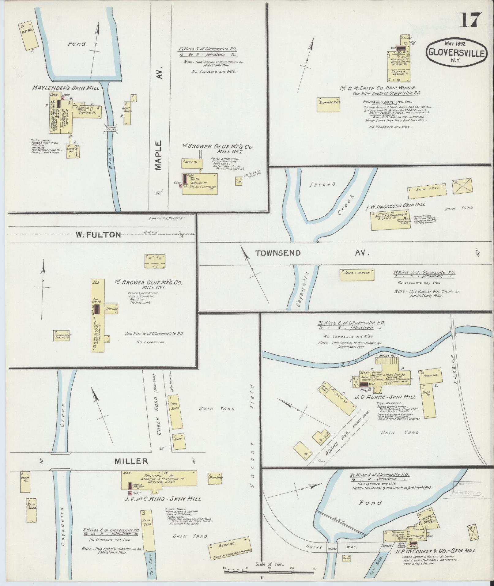 Sanborn Fire Insurance Map from Gloversville, Fulton County, New York (1892), Sheet #0017 - Historic Sanborn Fire Insurance Map Print, vintage old map wall art, antique decor, genealogy gift, New York New York map