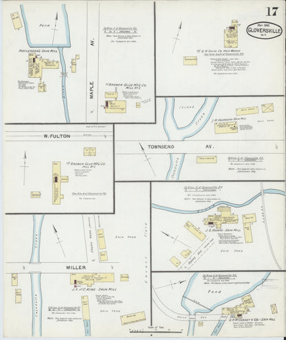 Sanborn Fire Insurance Map from Gloversville, Fulton County, New York (1892), Sheet #0017 - Historic Sanborn Fire Insurance Map Print, vintage old map wall art, antique decor, genealogy gift, New York New York map