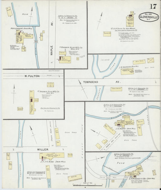 Sanborn Fire Insurance Map from Gloversville, Fulton County, New York (1892), Sheet #0017 - Historic Sanborn Fire Insurance Map Print, vintage old map wall art, antique decor, genealogy gift, New York New York map