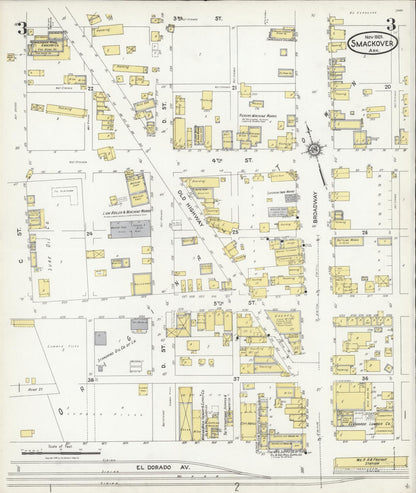 Sanborn Fire Insurance Map from Smackover, Union County, Arkansas (1925), Sheet #0003 - Complete Map Set gallery image, historic Sanborn map, vintage wall art, Arkansas Arkansas