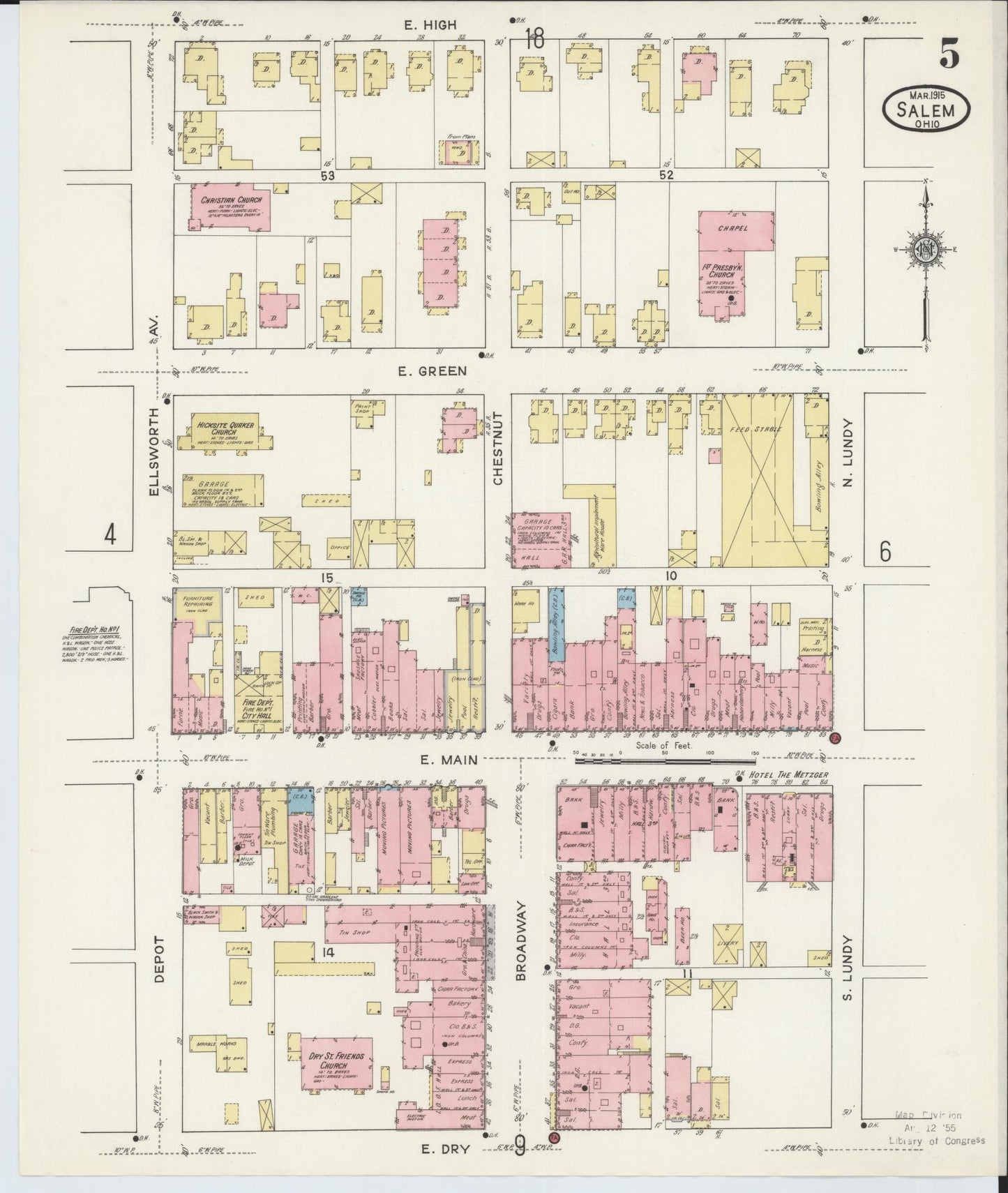 Sanborn Fire Insurance Map from Salem, Columbiana County, Ohio (1915), Sheet #0005 - Complete Map Set gallery image, historic Sanborn map, vintage wall art, Ohio Ohio