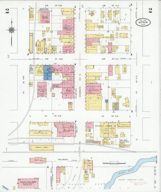 Sanborn Fire Insurance Map from Aitkin, Aitkin County, Minnesota (1929), Sheet #0002 - Historic Sanborn Fire Insurance Map Print, vintage old map wall art, antique decor, genealogy gift, Minnesota Minnesota map