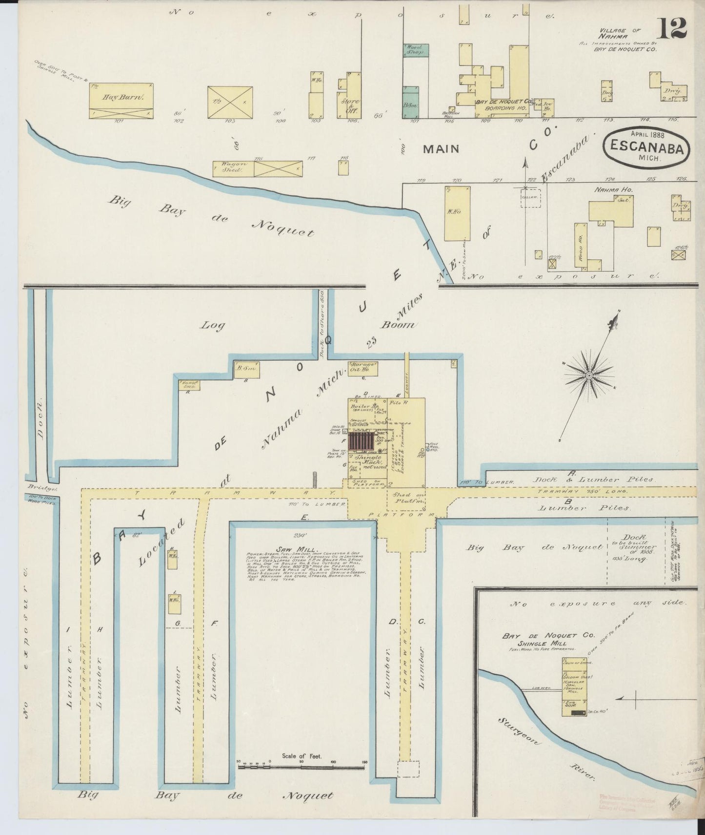 Sanborn Fire Insurance Map from Escanaba, Delta County, Michigan (1888), Sheet #0012 - Complete Map Set gallery image, historic Sanborn map, vintage wall art, Michigan Michigan
