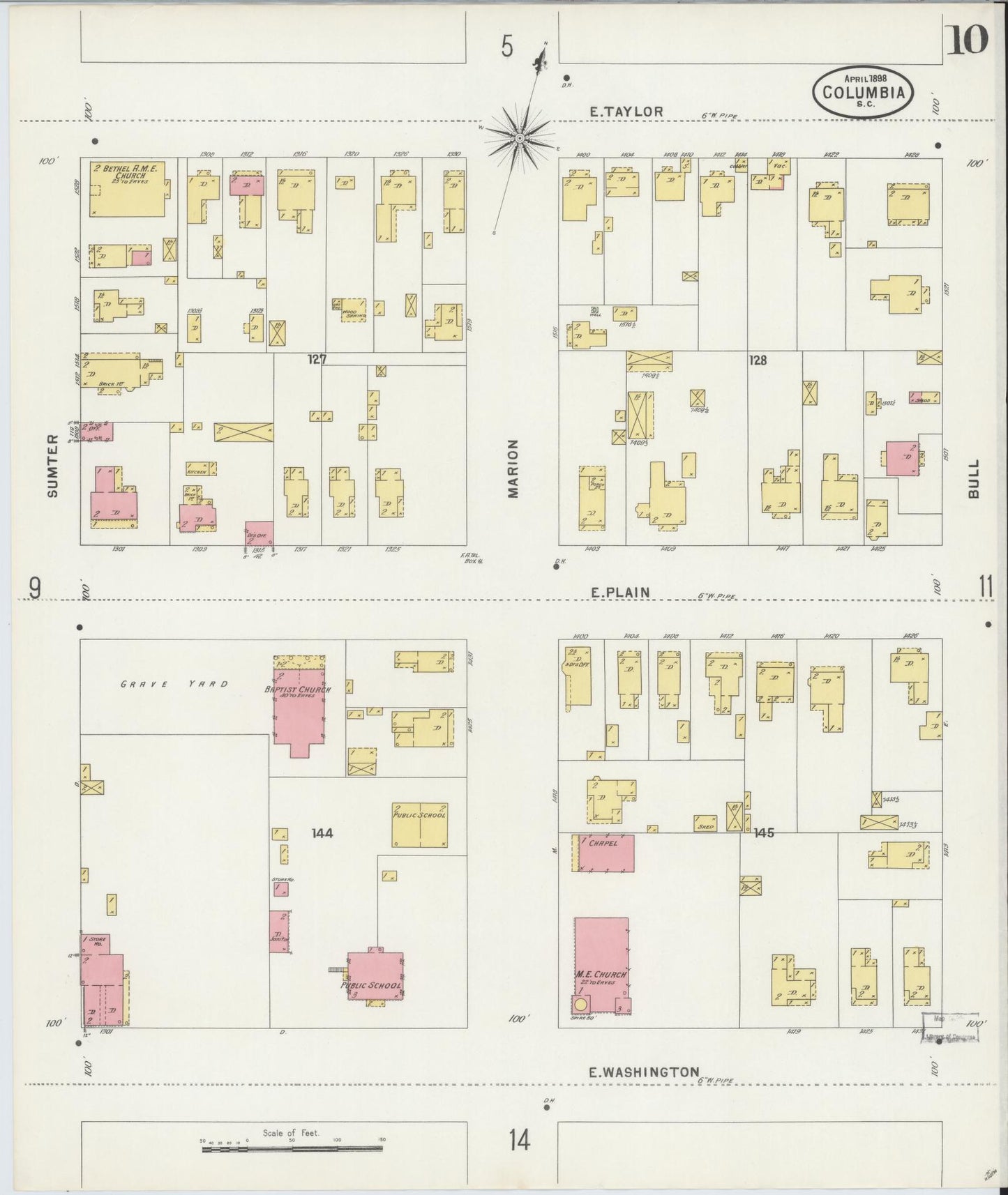 Sanborn Fire Insurance Map from Columbia, Richland County, South Carolina (1898), Sheet #0010 - Complete Map Set gallery image, historic Sanborn map, vintage wall art, South Carolina South Carolina