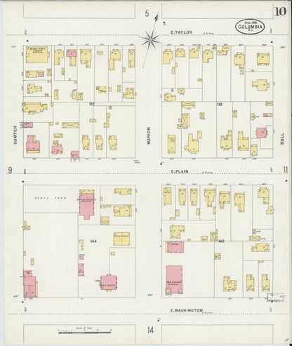 Sanborn Fire Insurance Map from Columbia, Richland County, South Carolina (1898), Sheet #0010 - Complete Map Set gallery image, historic Sanborn map, vintage wall art, South Carolina South Carolina