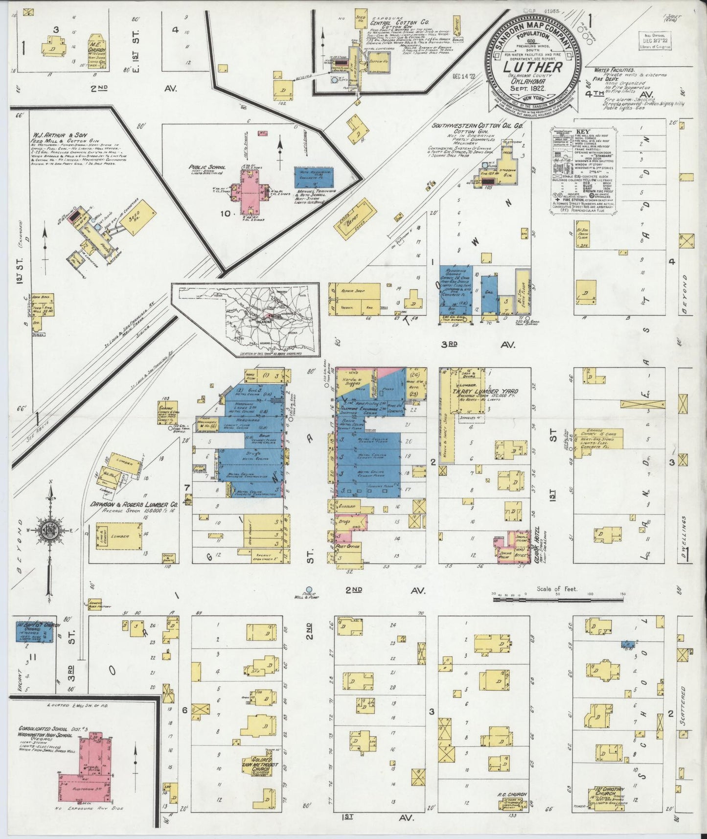 Sanborn Fire Insurance Map from Luther, Oklahoma County, Oklahoma (1922), Sheet #0001 - Historic Sanborn Fire Insurance Map Print, vintage old map wall art, antique decor, genealogy gift, Luther Oklahoma map
