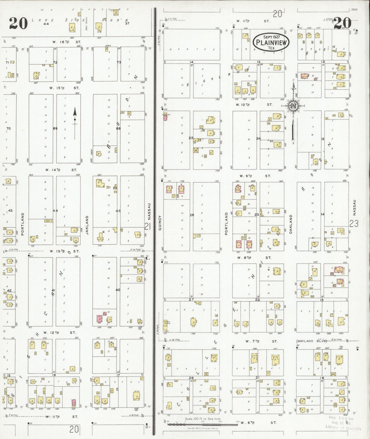 Sanborn Fire Insurance Map from Plainview, Hale County, Texas (1927), Sheet #0020 - Historic Sanborn Fire Insurance Map Print, vintage old map wall art, antique decor, genealogy gift, Texas Texas map
