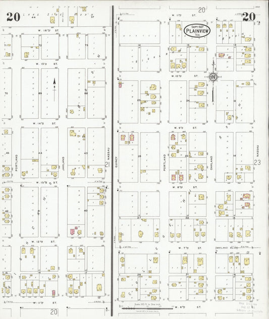 Sanborn Fire Insurance Map from Plainview, Hale County, Texas (1927), Sheet #0020 - Historic Sanborn Fire Insurance Map Print, vintage old map wall art, antique decor, genealogy gift, Texas Texas map