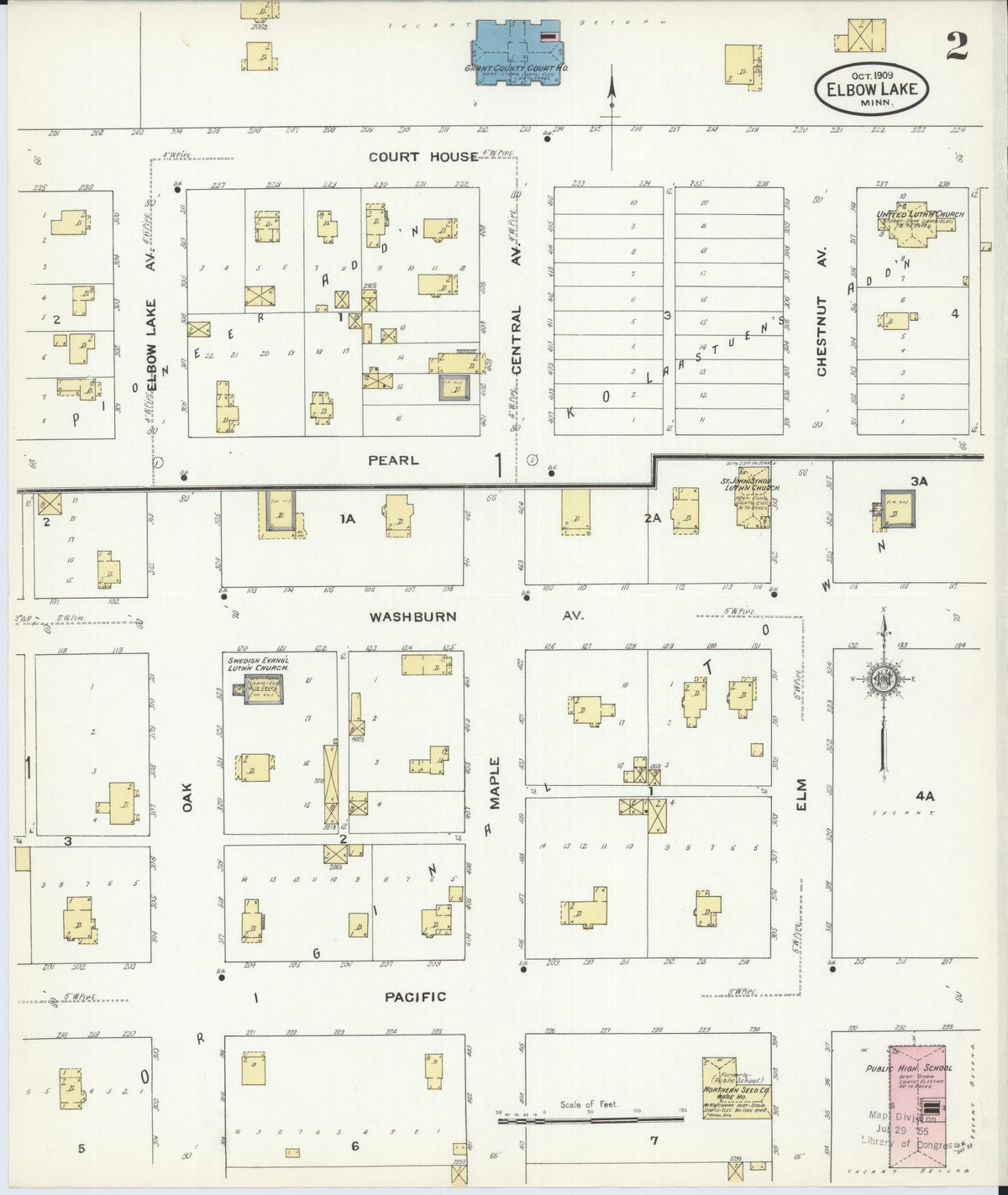 Sanborn Fire Insurance Map from Elbow Lake, Grant County, Minnesota (1909), Sheet #0002 - Complete Map Set gallery image, historic Sanborn map, vintage wall art, Minnesota Minnesota