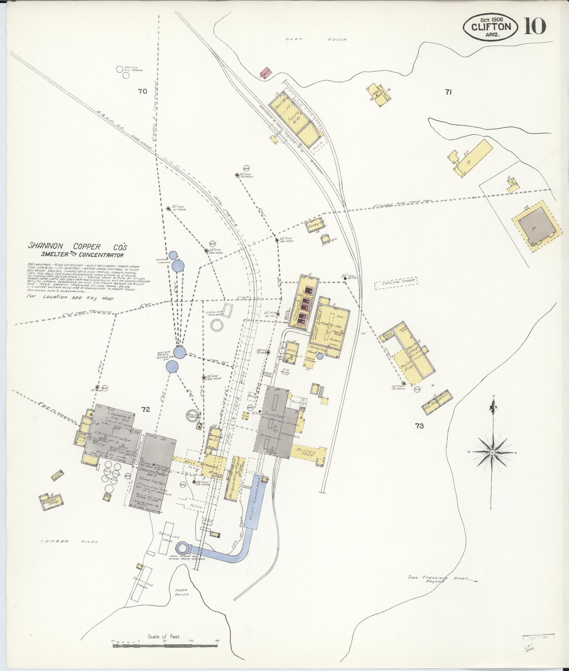 Sanborn Fire Insurance Map from Clifton, Greenlee County, Arizona (1908), Sheet #0010 - Complete Map Set gallery image, historic Sanborn map, vintage wall art, Arizona Arizona
