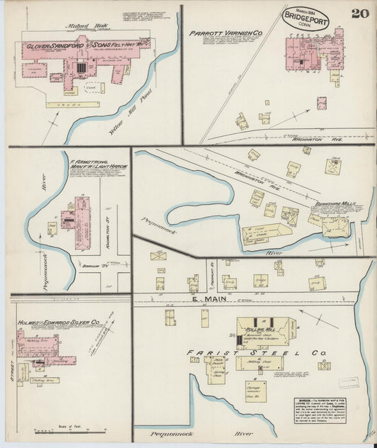 Sanborn Fire Insurance Map from Bridgeport, Fairfield County, Connecticut (1884), Sheet #0020 - Historic Sanborn Fire Insurance Map Print, vintage old map wall art, antique decor, genealogy gift, Connecticut Connecticut map