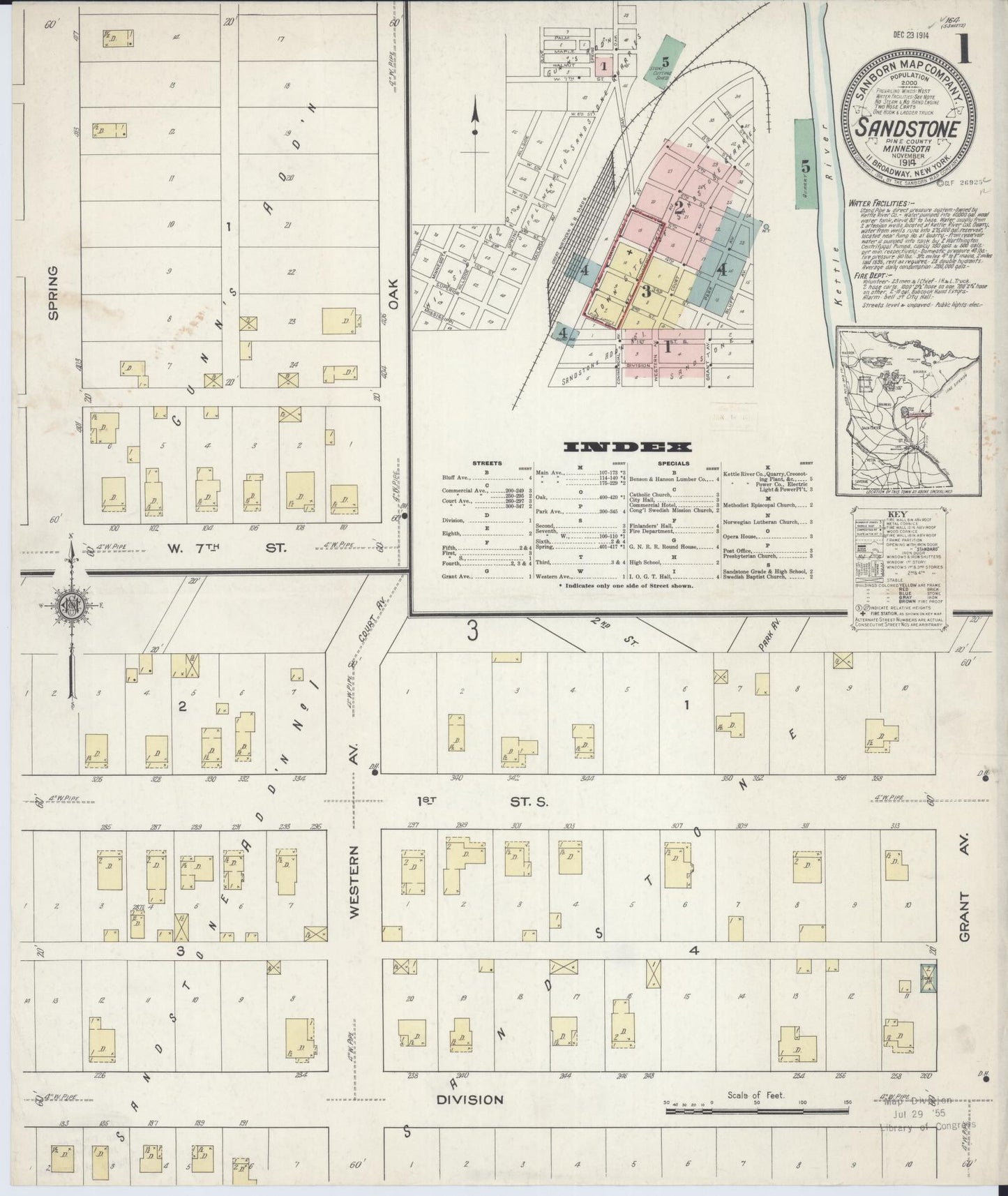 Sanborn Fire Insurance Map from Sandstone, Pine County, Minnesota (1914), Sheet #0001 - Complete Map Set gallery image, historic Sanborn map, vintage wall art, Minnesota Minnesota