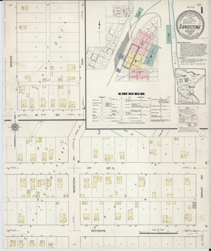 Sanborn Fire Insurance Map from Sandstone, Pine County, Minnesota (1914), Sheet #0001 - Complete Map Set gallery image, historic Sanborn map, vintage wall art, Minnesota Minnesota